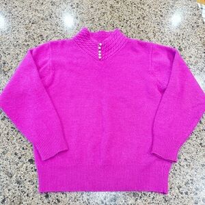 ✨ Vintage Laura Winston Magenta Lambswool Angora Sweater Pearl Buttons S